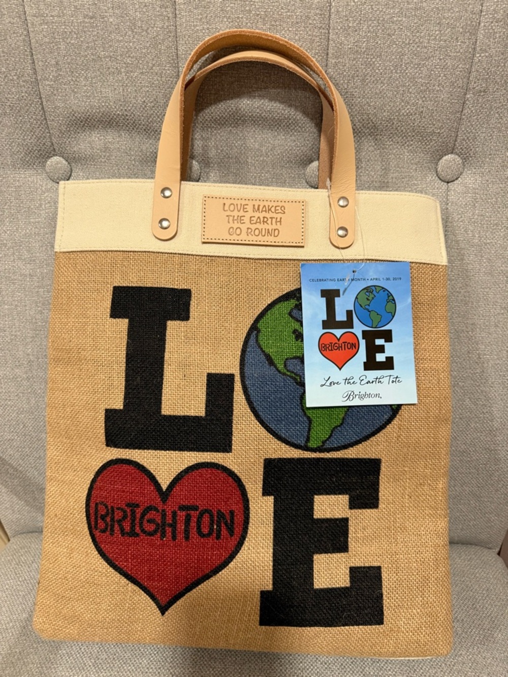 Brighton Limited Edition Love Makes the Earth Go Round Jute Tote NWT